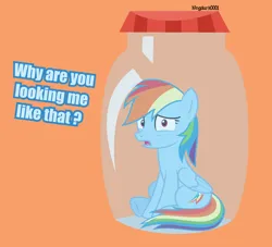 Size: 1024x928 | Tagged: suggestive, artist:kingdark0001, derpibooru import, rainbow dash, dialogue, image, jar, jar meme, lewd container meme, looking at you, open mouth, png, pony in a bottle, scared, simple background, solo, the implications are horrible, vector