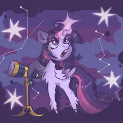 Size: 1280x1280 | Tagged: safe, artist:tasiashoe, derpibooru import, twilight sparkle, twilight sparkle (alicorn), alicorn, pony, female, image, jpeg, mare, solo, telescope