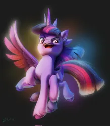 Size: 1784x2048 | Tagged: safe, artist:brdte, derpibooru import, twilight sparkle, twilight sparkle (alicorn), alicorn, pony, black background, female, horn, image, jpeg, mare, multiple ears, multiple horns, multiple legs, one wing out, open mouth, parody, simple background, solo, unshorn fetlocks, wings
