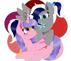 Size: 1500x1300 | Tagged: safe, artist:kathepart, derpibooru import, oc, oc:hearty love, oc:sofia reds, alicorn, pegasus, blue eyes, blushing, couple, cutie mark, flower, hair bun, image, png, purple eyes, simple background, spread wings, transparent background, wings