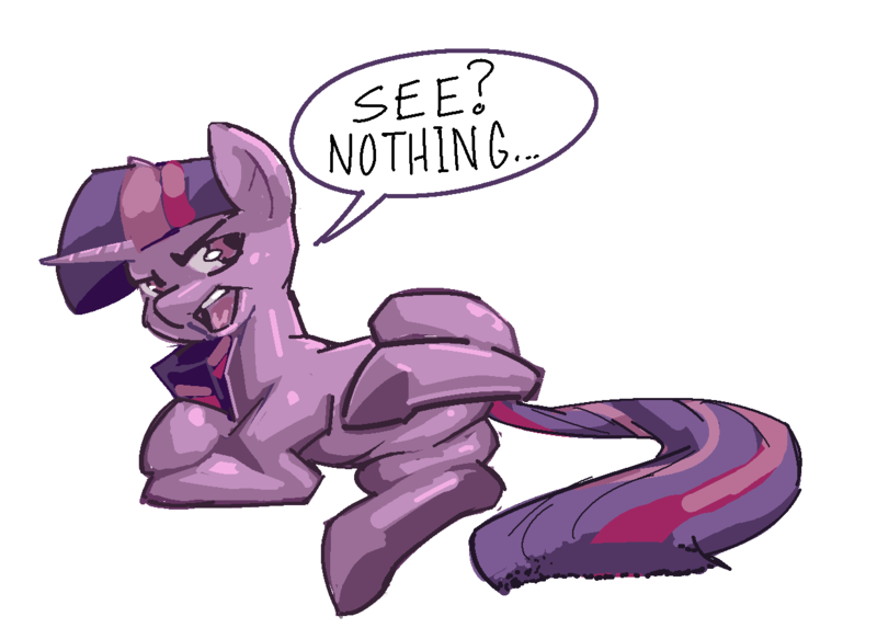 Size: 1243x890 | Tagged: suggestive, artist:applepost67, derpibooru import, twilight sparkle, pony, unicorn, barbie doll anatomy, dialogue, featureless crotch, female, image, looking at you, mare, missing cutie mark, open mouth, png, presenting, raised leg, simple background, speech bubble, talking to viewer, unicorn twilight, white background
