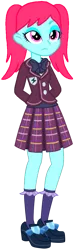 Size: 384x1246 | Tagged: safe, artist:rainbowstarcolour262, derpibooru import, oc, oc:diamond melody, unofficial characters only, human, equestria girls, bowtie, clothes, crystal prep academy, crystal prep academy uniform, crystal prep shadowbolts, image, pigtails, pink eyes, plaid skirt, pleated skirt, png, school uniform, shirt, shoes, simple background, skirt, socks, solo, standing, transparent background, twintails