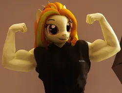 Size: 2860x2200 | Tagged: suggestive, artist:dashie116, derpibooru import, adagio dazzle, anthro, 3d, acardio dazzle, bicep flex, biceps, clothes, daz studio, female, flexing, hoodie, image, looking at you, muscles, muscular female, png, sleeveless, solo, solo female, vein