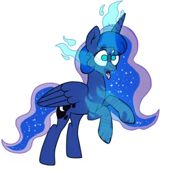 Size: 1800x1800 | Tagged: safe, artist:lebatoman, princess luna, alicorn, ghost, pony, undead, blank expression, blue coat, blue eyes, blue mane, blue tail, ethereal mane, ethereal tail, female, folded wings, ghost hands, horn, image, jpeg, looking forward, mare, mind control, open mouth, puppet, raised hoof, raised hooves, simple background, solo, swirly eyes, tongue out, two toned mane, two toned tail, white background, wide eyes, wings