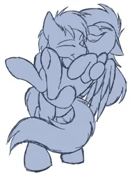 Size: 742x990 | Tagged: safe, artist:feather_bloom, derpibooru import, oc, oc:blueskies, oc:featherbloom, earth pony, pegasus, pony, couple, giggling, holding a pony, image, png, raspberry, simple background, sketch, tongue out