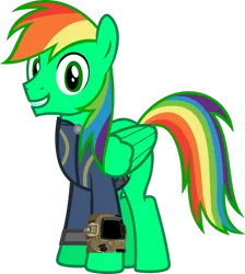 Size: 847x944 | Tagged: safe, artist:ponygamer2020, derpibooru import, oc, oc:oliver, unofficial characters only, pegasus, pony, fallout equestria, absurd resolution, clothes, fallout, image, jumpsuit, male, pegasus oc, pipboy, png, ponytail, simple background, smiling, solo, stallion, tail, transparent background, vault suit, vector, wings