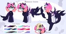 Size: 3804x1998 | Tagged: safe, artist:2pandita, derpibooru import, oc, oc:ceviche, alicorn, original species, pony, shark, shark pony, female, image, png, reference sheet, skull, solo, tail wings