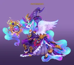 Size: 4000x3500 | Tagged: safe, artist:lianhuastardrops, derpibooru import, part of a set, princess celestia, alicorn, astrologian, clothes, commission, cosplay, costume, crossover, fantasy class, female, final fantasy, final fantasy xiv, gradient background, image, magic, planisphere, png, solo, solo female, solo focus, tarot card, telekinesis
