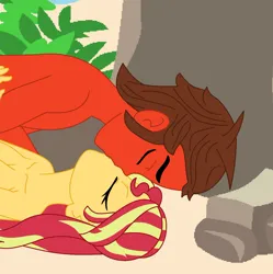 Size: 1450x1457 | Tagged: suggestive, artist:robertsonskywa1, derpibooru import, sunset shimmer, equestria girls, beach, breasts, cleavage, crossover, crossover shipping, image, jpeg, kissing, missionary position, nude beach, nudity, partial nudity, rodimus, sex, sexy, shipping, transformers