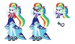 Size: 1084x648 | Tagged: safe, artist:lovemonsterhigh123, rainbow dash, equestria girls, carnival, clothes, dress, gown, image, jacket, jewelry, mary janes, mask, necklace, png, ponied up, ponytail, shoes