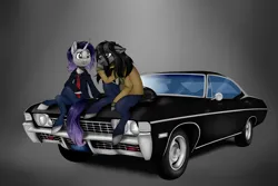 Size: 7200x4800 | Tagged: safe, derpibooru import, oc, earth pony, pony, unicorn, car, clothes, cosplay, costume, image, png, supernatural