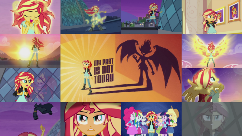 Size: 1280x721 | Tagged: safe, derpibooru import, editor:quoterific, applejack, fluttershy, pinkie pie, rainbow dash, rarity, sunset shimmer, twilight sparkle, equestria girls, my past is not today, image, png, song