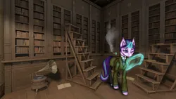 Size: 1366x768 | Tagged: safe, derpibooru import, starlight glimmer, pony, unicorn, alternate hairstyle, cigarette, clothes, crossover, female, game, image, magic, mare, pathologic, png, solo, telekinesis