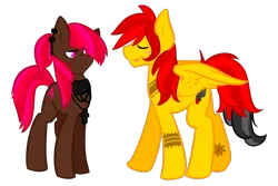 Size: 1280x853 | Tagged: safe, artist:sinclair2013, derpibooru import, oc, oc:ruby shard, oc:smoke trail, unofficial characters only, earth pony, pegasus, pony, duo, female, image, male, mare, nudity, png, sheath, simple background, stallion, transparent background