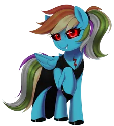 Size: 3600x4000 | Tagged: safe, artist:[j.b.m], artist:thebatfang, derpibooru import, edit, rainbow dash, oc, oc:rainbowdash.exe, unofficial characters only, pegasus, pony, .exe, alternate hairstyle, black dress, black sclera, black shoes, clothes, cute, dress, fanart, female, glow, glowing eyes, image, looking at you, mare, png, ponytail, rainbow.exe, red eyes, shoes, simple background, smiling, solo, transparent background
