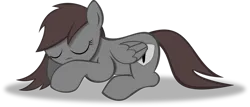 Size: 1364x586 | Tagged: dead source, safe, artist:theshadowstone, derpibooru import, oc, oc:shadowstone, unofficial characters only, pegasus, pony, brown mane, brown tail, eyes closed, female, folded wings, image, lying, lying down, mare, pegasus oc, png, ponysona, prone, shadow, shield, simple background, sleeping, solo, tail, transparent background, vector, wings