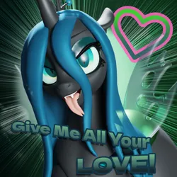 Size: 3840x3840 | Tagged: safe, artist:shreddy117, derpibooru import, queen chrysalis, changeling, changeling queen, 3d, eyeshadow, female, forked tongue, hearts and hooves day, image, looking at you, makeup, png, simple background, solo, solo female, text