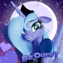 Size: 3840x3840 | Tagged: safe, artist:shreddy117, derpibooru import, princess luna, alicorn, pony, 3d, eyeshadow, female, freckles, hearts and hooves day, image, looking at you, makeup, png, s1 luna, simple background, solo, solo female, text