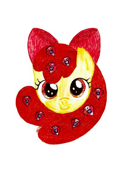Size: 1523x2200 | Tagged: safe, artist:fude-chan-art, derpibooru import, apple bloom, earth pony, pony, bust, female, filly, foal, image, jpeg, looking at you, portrait, simple background, smiling, solo, traditional art, white background