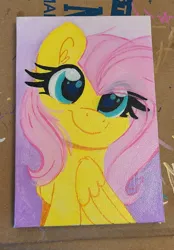 Size: 1424x2048 | Tagged: safe, artist:littleblackraencloud, derpibooru import, fluttershy, pegasus, pony, image, jpeg, smiling, solo, traditional art