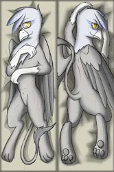 Size: 3522x5313 | Tagged: suggestive, artist:somber, derpibooru import, gryphon, fallout equestria, body pillow, featureless crotch, female, image, jpeg, raider, scar