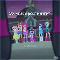 Size: 576x576 | Tagged: safe, derpibooru import, edit, edited screencap, screencap, sound edit, applejack, fluttershy, pinkie pie, rainbow dash, rarity, sci-twi, spike, sunset shimmer, twilight sparkle, dog, human, equestria girls, equestria girls (movie), animated, bare shoulders, belt, belt buckle, big crown thingy, boots, bracelet, canterlot high, clothes, cowboy boots, cowboy hat, crossed arms, cutie mark, cutie mark on clothes, element of magic, evening gloves, eyes closed, fall formal outfits, female, fingerless gloves, frown, gloves, hairpin, hammer, hat, humane five, humane seven, humane six, image, jacket, jewelry, leather, leather jacket, lip bite, long gloves, male, mane seven, mane six, night, open mouth, open smile, regalia, shoes, sleeveless, smiling, spike the dog, statue, strapless, text, tiktok, twilight ball dress, webm