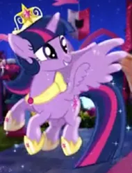 Size: 614x807 | Tagged: artist needed, source needed, safe, derpibooru import, twilight sparkle, twilight sparkle (alicorn), alicorn, magical mystery cure, beautiful, commercial, crown, cute, element of magic, female, flying, hoof shoes, i can't believe it's not hasbro studios, image, jewelry, necklace, png, princess shoes, real life background, regalia, sparkles, sparkling, wings