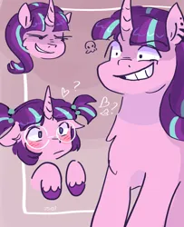 Size: 1664x2048 | Tagged: safe, artist:dmitrymemovznok, derpibooru import, starlight glimmer, pony, unicorn, chest fluff, ear piercing, glasses, heart, image, jpeg, piercing, pigtails, smiling, smirk, solo