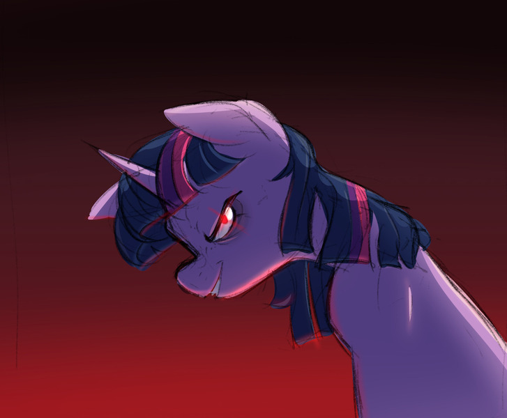 Size: 1280x1056 | Tagged: safe, artist:chub-wub, derpibooru import, twilight sparkle, pony, unicorn, alternate universe, evil grin, evil twilight, female, grin, image, jpeg, mare, red eyes, red eyes take warning, smiling, solo, unicorn twilight