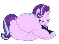 Size: 5597x4198 | Tagged: suggestive, artist:duskyzombie, derpibooru import, starlight glimmer, pony, unicorn, absurd resolution, adorasexy, bowtie, butt, clothes, cute, dock, female, glimmer glutes, image, large butt, lying down, mare, open mouth, open smile, plot, png, sexy, simple background, sleeping, smiling, solo, suit, tail, the ass was fat, transparent background, vector