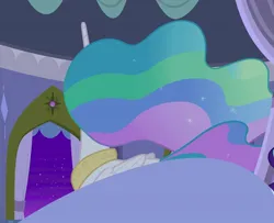 Size: 1333x1080 | Tagged: safe, derpibooru import, screencap, princess celestia, alicorn, pony, a royal problem, cropped, female, folded wings, image, jpeg, mare, night, rear view, solo, stars, wings