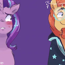 Size: 2048x2048 | Tagged: safe, artist:dmitrymemovznok, derpibooru import, starlight glimmer, sunburst, pony, unicorn, blushing, cape, clothes, frown, glasses, image, jpeg, smiling