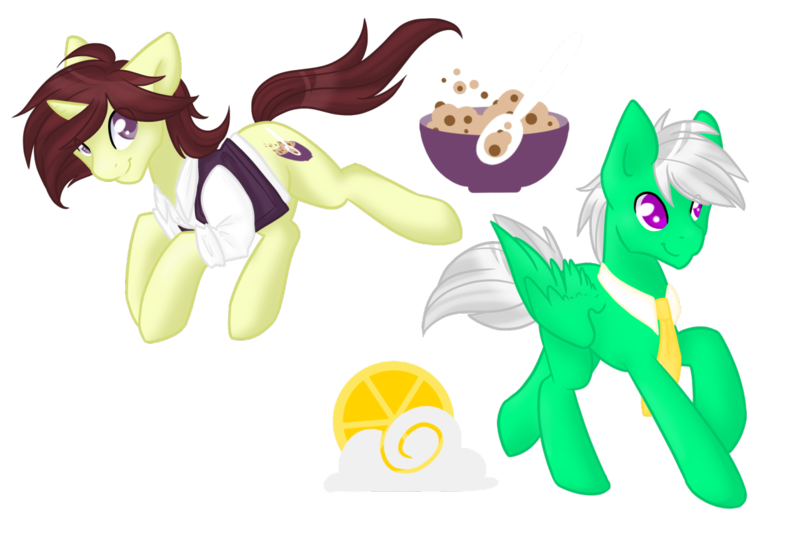 Size: 1280x853 | Tagged: safe, artist:sinclair2013, derpibooru import, oc, oc:buttercream, oc:citrus sun, unofficial characters only, pegasus, pony, unicorn, duo, image, male, necktie, png, simple background, stallion, transparent background