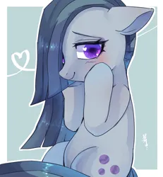 Size: 1200x1300 | Tagged: safe, artist:hosikawa, derpibooru import, marble pie, earth pony, pony, blushing, female, hair over one eye, heart, heart eyes, image, jpeg, looking at you, signature, simple background, smiling, solo, wingding eyes