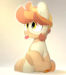 Size: 2139x2420 | Tagged: safe, artist:mochi_nation, derpibooru import, oc, oc:flame egg, unofficial characters only, earth pony, pony, coat markings, cute, eye clipping through hair, female, image, jpeg, mare, ocbetes, sitting, solo, tongue out