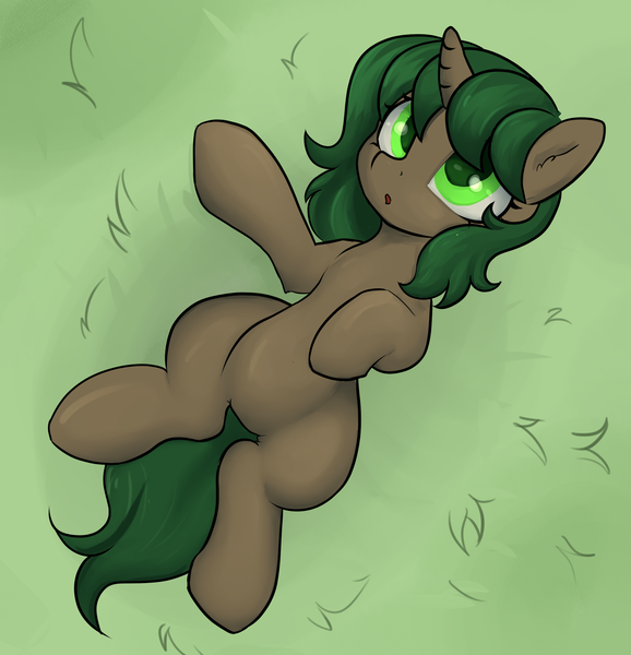 Size: 1976x2052 | Tagged: safe, artist:dumbwoofer, derpibooru import, oc, oc:pine shine, pony, unicorn, ear fluff, female, grass, grass field, image, looking up, lying down, mare, on back, png, solo