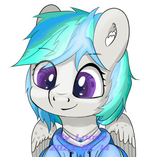 Size: 2500x2500 | Tagged: safe, artist:lancy, derpibooru import, oc, oc:lancy, unofficial characters only, clothes, hoodie, image, png, simple background, smiling, solo, transparent background