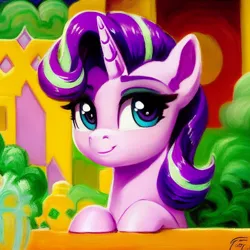 Size: 1024x1024 | Tagged: safe, derpibooru import, editor:siber, machine learning generated, purplesmart.ai, stable diffusion, starlight glimmer, pony, unicorn, cute, glimmerbetes, image, looking at you, png, smiling, smiling at you, solo