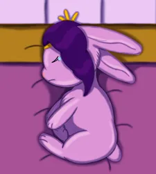 Size: 1800x2000 | Tagged: safe, artist:the crystal artist, derpibooru import, pipp petals, rabbit, series:bunny pipp, adorapipp, animal, bed, bunnified, crying, cute, derpibooru exclusive, eyes closed, female, floppy ears, g5, image, jewelry, lineless, lying down, overhead view, png, sad, shading, side, solo, species swap, story included, teary eyes, tiara