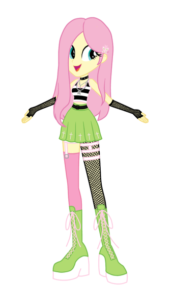 Size: 720x1280 | Tagged: safe, artist:selenaede, derpibooru import, fluttershy, butterfly, human, insect, equestria girls, alternate clothes, alternate hairstyle, base used, belt, boots, choker, clothes, cross, female, fingerless gloves, fishnet clothing, fishnets, g4, garter, garter straps, garters, gloves, hairclip, image, jewelry, long gloves, long socks, looking away, necklace, open mouth, platform boots, platform shoes, png, ring, shirt, shoes, simple background, skirt, sleeveless, sleeveless shirt, smiling, socks, solo, striped shirt, stripes, white background