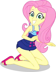 Size: 2357x3011 | Tagged: safe, alternate version, artist:dustinwatsongkx, derpibooru import, fluttershy, human, equestria girls, accessory swap, bare shoulders, clothes, clothes swap, female, grin, image, one-piece swimsuit, png, sandals, sci-twi swimsuit, simple background, sleeveless, smiling, solo, swimsuit, swimsuit swap, transparent background