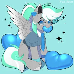 Size: 2000x2000 | Tagged: safe, artist:villjulie, derpibooru import, oc, oc:shirley flow, unofficial characters only, pegasus, pony, colored wings, female, g5, g5 oc, glasses, heart, hearts and hooves day, image, jewelry, mare, multicolored hair, multicolored wings, necktie, oda 1997, oda 997, pegasus oc, png, solo, wings