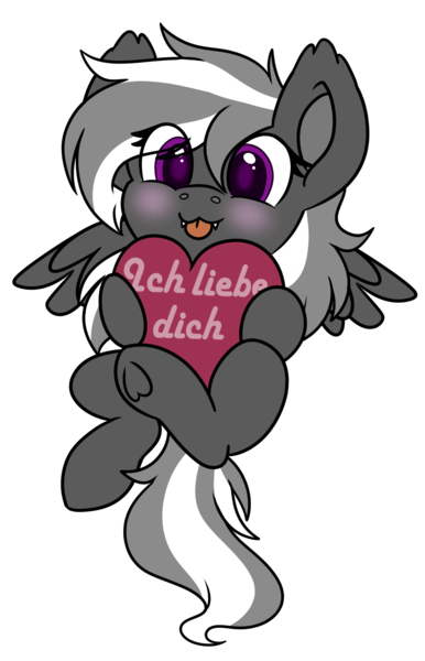 Size: 1125x1750 | Tagged: safe, artist:rokosmith26, derpibooru import, oc, oc:lili, unofficial characters only, hybrid, pony, :p, big eyes, blushing, chibi, commission, cute, ear fluff, fangs, feathered wings, female, front view, german, half bat pony, heart, hearts and hooves day, holding, holiday, horn, hybrid oc, image, long mane, looking at you, mare, pegabat, png, purple eyes, simple background, smiling, smiling at you, solo, spread wings, tail, tongue out, transparent background, two toned mane, two toned tail, underhoof, valentine's day, wings, ych result, your character here