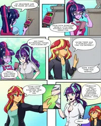 Size: 1024x1280 | Tagged: safe, artist:binrouya2021, artist:candyclumsy, artist:mlp-cam, derpibooru import, sci-twi, starlight glimmer, sunset shimmer, twilight sparkle, comic:equestria girls curse and madness, equestria girls, breasts, cleavage, comic, dialogue, female, image, png, speech bubble, trio