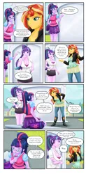 Size: 3700x7500 | Tagged: safe, artist:dragons4life, artist:lifesharbinger, artist:mlp-cam, derpibooru import, sci-twi, starlight glimmer, sunset shimmer, twilight sparkle, comic:equestria girls curse and madness, equestria girls, breasts, busty starlight glimmer, cleavage, comic, dialogue, female, image, png, speech bubble, trio