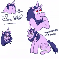 Size: 1080x1080 | Tagged: safe, artist:grox, derpibooru import, oc, unofficial characters only, pony, unicorn, beard, burger, concerned, double facehoof, drink, facehoof, facial hair, food, french fries, image, jpeg, looking at you, male, open mouth, open smile, sitting, smiling, stallion, tail, thinking