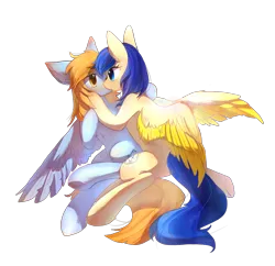 Size: 4118x3986 | Tagged: artist needed, safe, derpibooru import, oc, oc:yun fluttershy, unofficial characters only, pegasus, pony, couple, female, image, lesbian, mare, pegasus oc, png, shipping, simple background, transparent background, wings