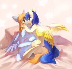 Size: 4118x3986 | Tagged: artist needed, safe, derpibooru import, oc, oc:yun fluttershy, unofficial characters only, pegasus, pony, bed, couple, female, image, lesbian, mare, pegasus oc, png, shipping, wings