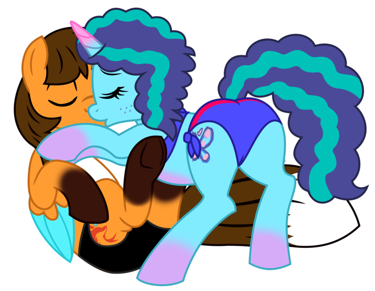 Size: 4801x3735 | Tagged: suggestive, alternate version, artist:ejlightning007arts, artist:mary2702, derpibooru import, oc, oc:ej, alicorn, fox, fox pony, hybrid, pony, unicorn, g5, my little pony: make your mark, my little pony: make your mark chapter 2, base used, bikini, butt, canon x oc, clothes, ej foxy butt, ejmisty, eyes closed, fake cutie mark, female, image, kissing, male, mare, misty brightdawn, mistybutt, plot, png, sexy, simple background, speedo, stallion, swimsuit, transparent background, vector