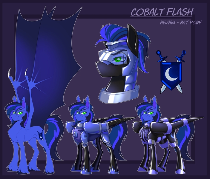 Size: 2048x1748 | Tagged: safe, artist:parrpitched, derpibooru import, oc, oc:guard cobalt flash, unofficial characters only, bat pony, bat pony oc, bat wings, fireheart76's latex suit design, guard, helmet, image, jpeg, latex, latex boots, latex suit, prisoners of the moon, pronouns, reference sheet, royal guard, rubber, rubber suit, visor, wings